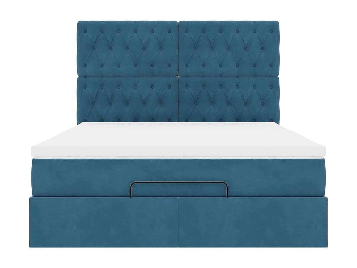Cadre de lit ottoman avec matelas bleu foncé 140x200 cm velours
