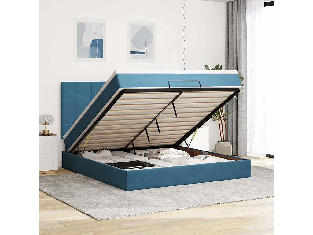 Ottoman bed met matrassen 200x200cm fluweel donkerblauw