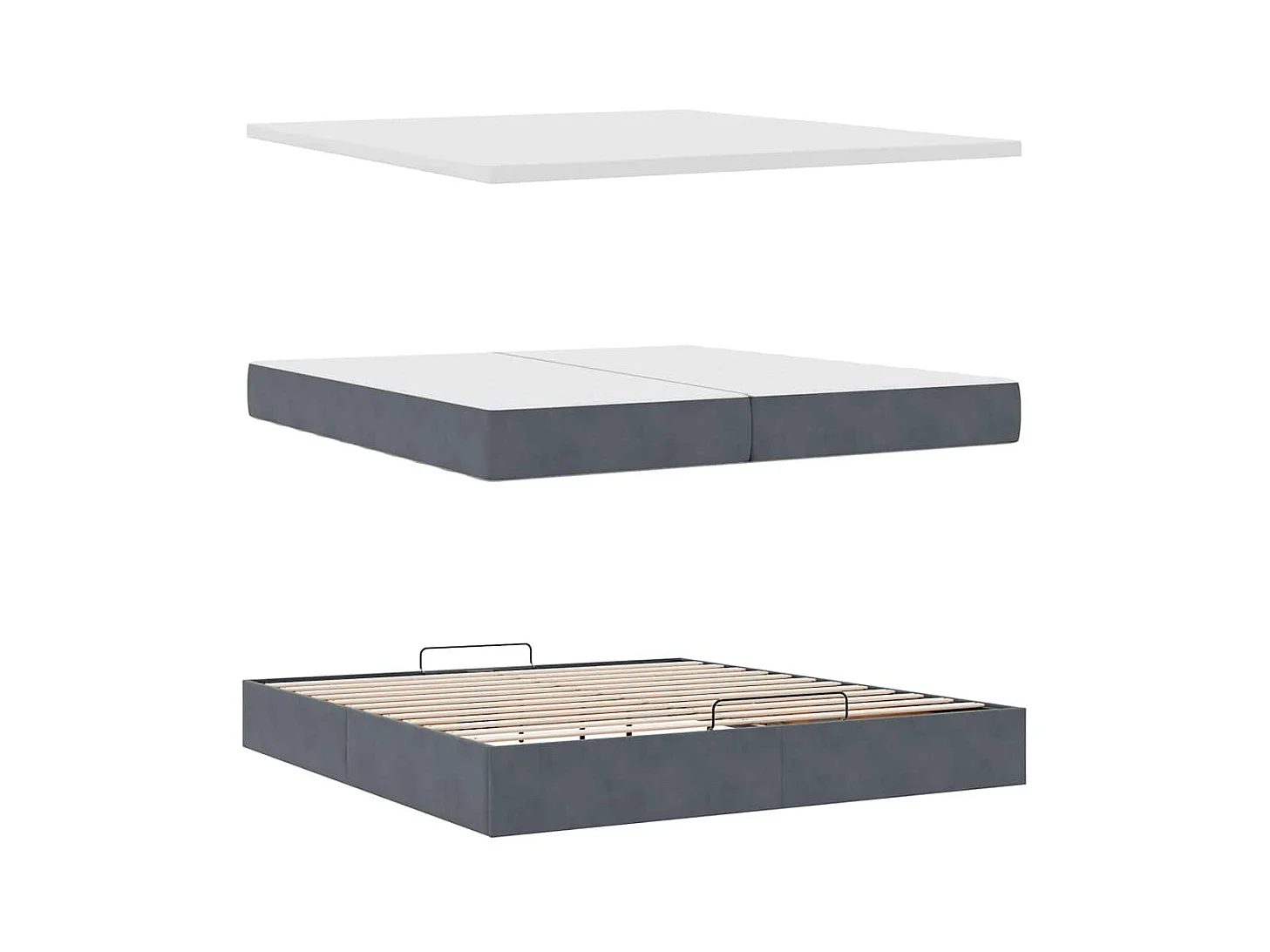 Cadre de lit ottoman avec matelas gris foncé 200x200 cm velours