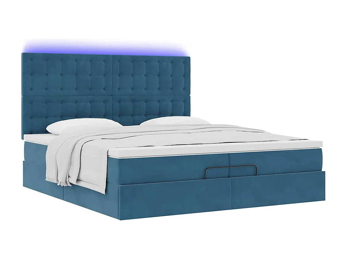 Cadre de lit ottoman avec matelas bleu foncé 200x200 cm velours