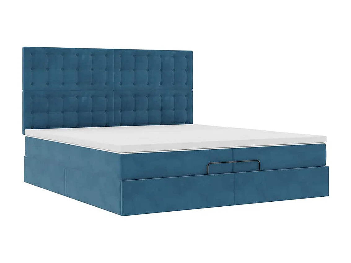 Cadre de lit ottoman avec matelas bleu foncé 200x200 cm velours