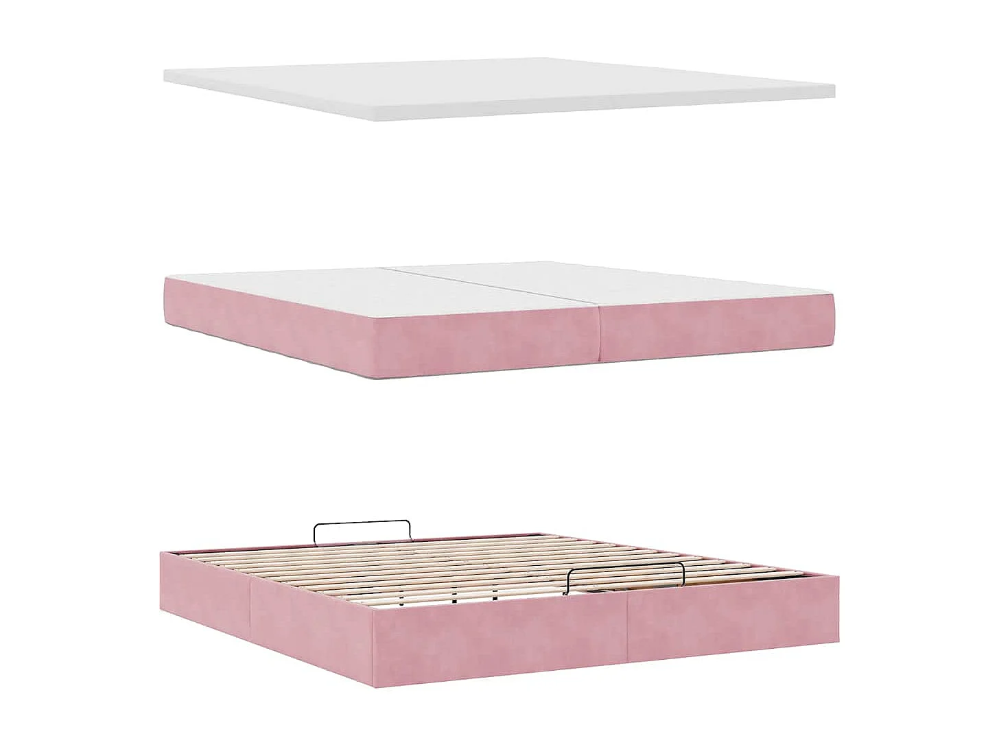 Cadre de lit ottoman avec matelas rose 200x200 cm velours