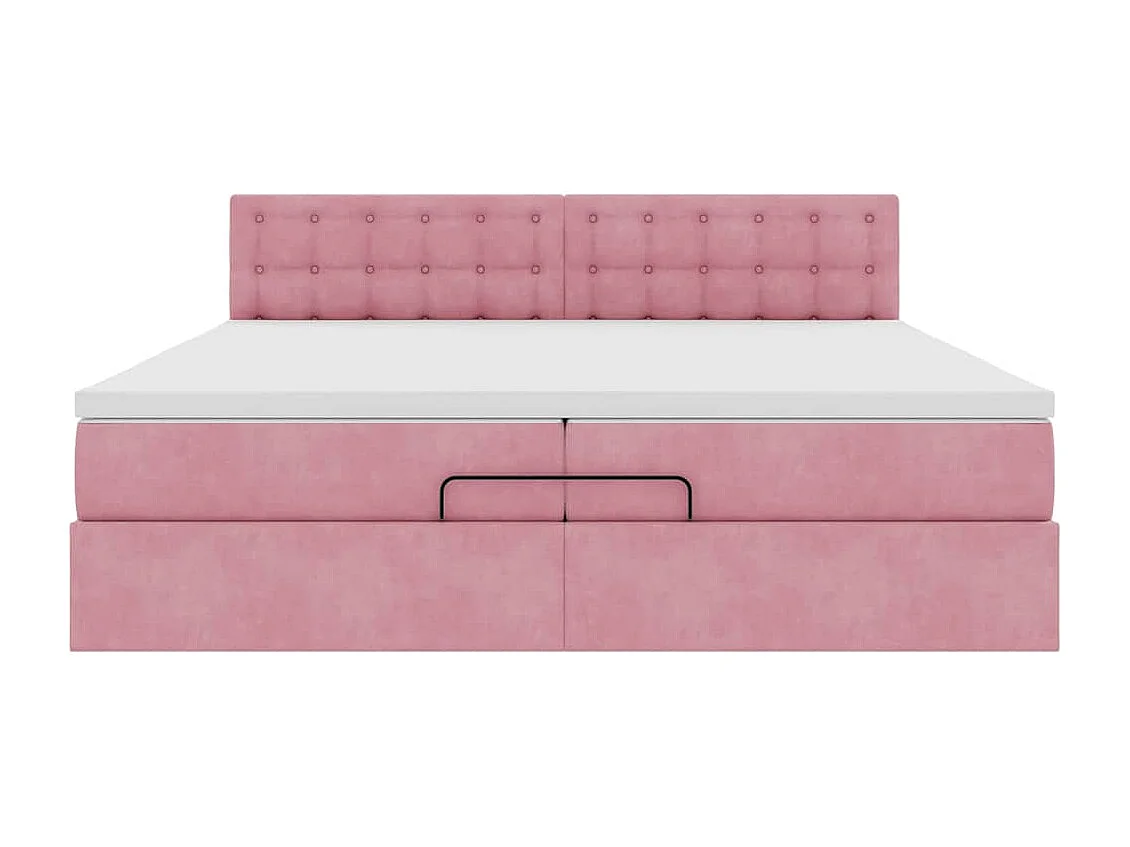 Estructura cama otomana con colchón terciopelo rosa 200x200 cm
