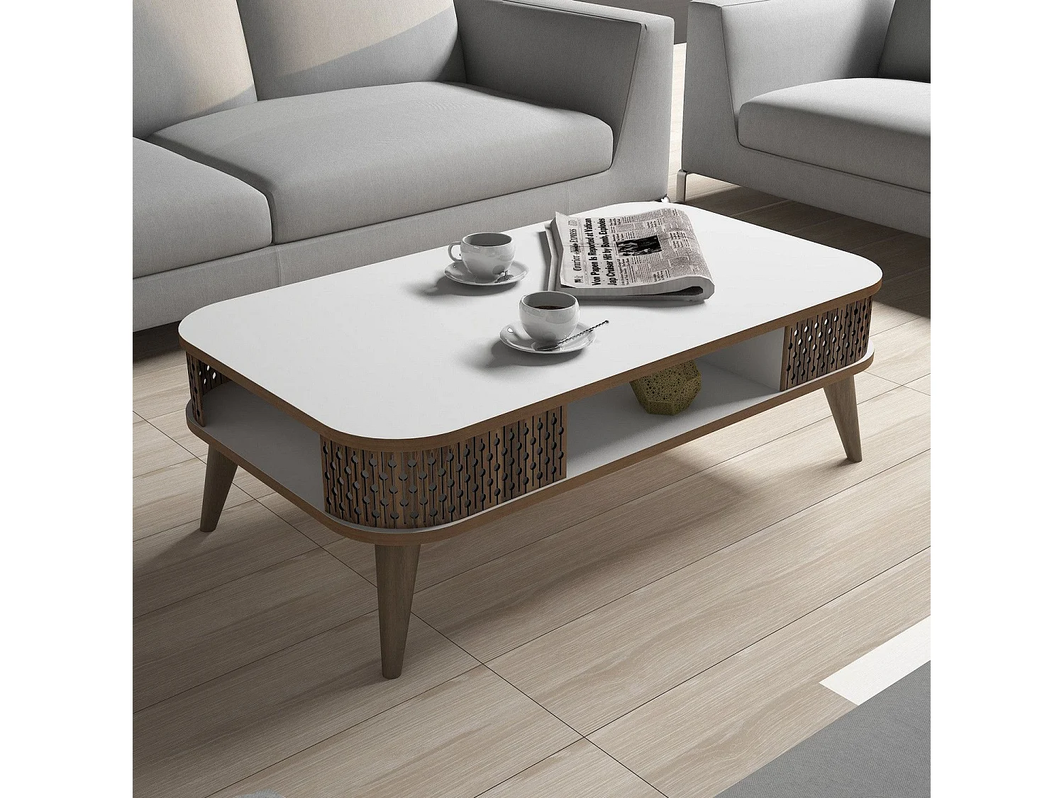 Mesa de Centro Moderna Eylül - Elegância Branca para o Seu Espaço de Vida