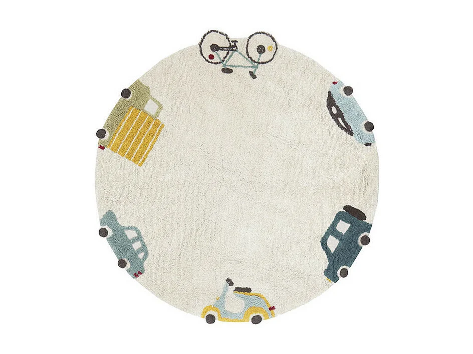 Tapis enfant rond en coton fait main lavable en machine Wheels Ronde