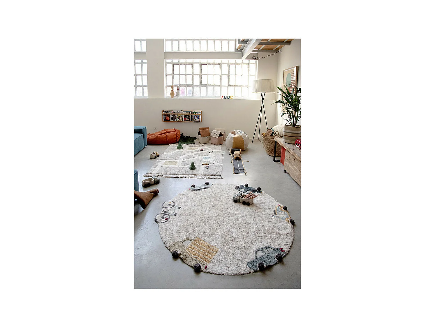 Alfombra redonda para niños - algodón lavable - vehículos eléctricos - Ø 140 cm