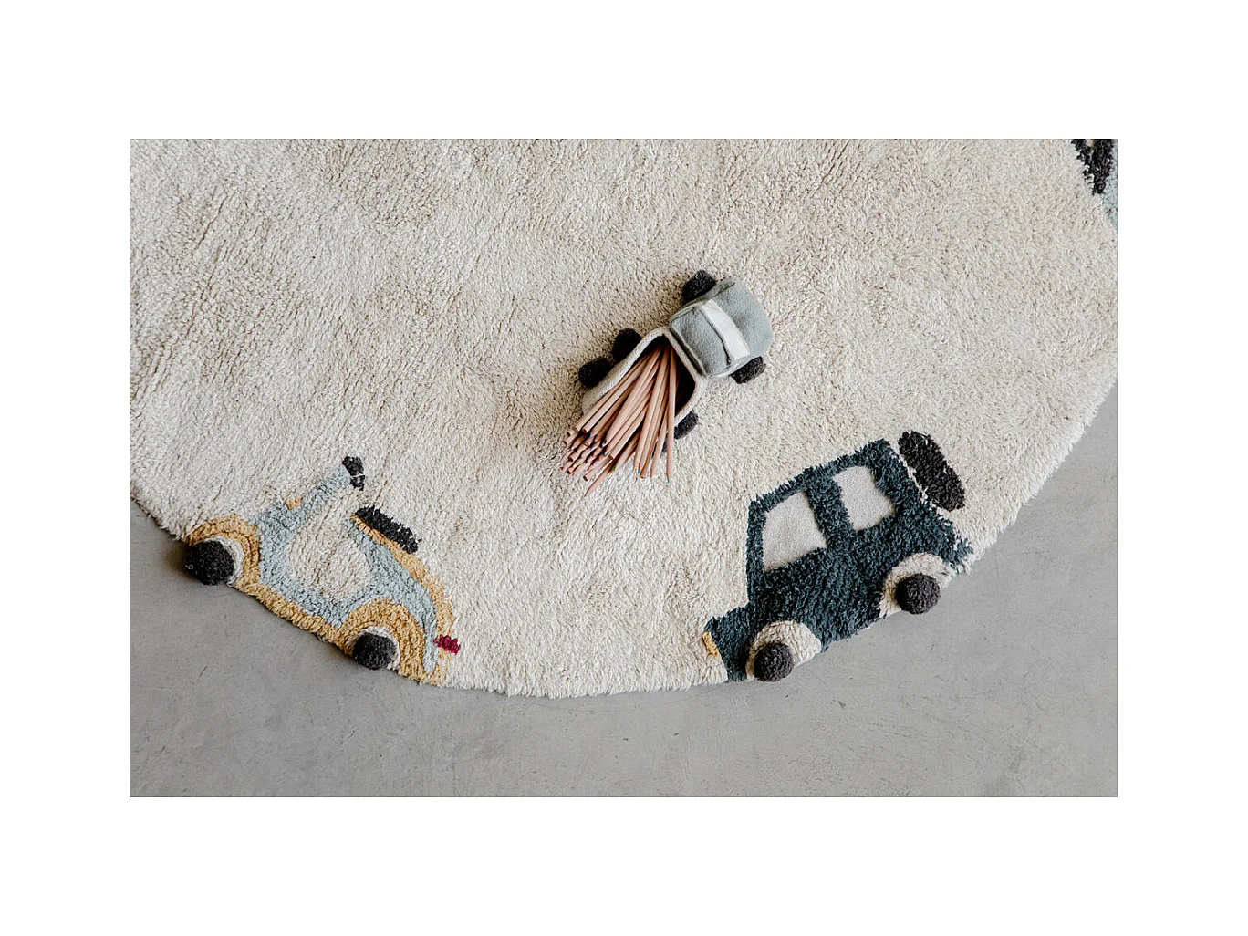 Alfombra redonda para niños - algodón lavable - vehículos eléctricos - Ø 140 cm