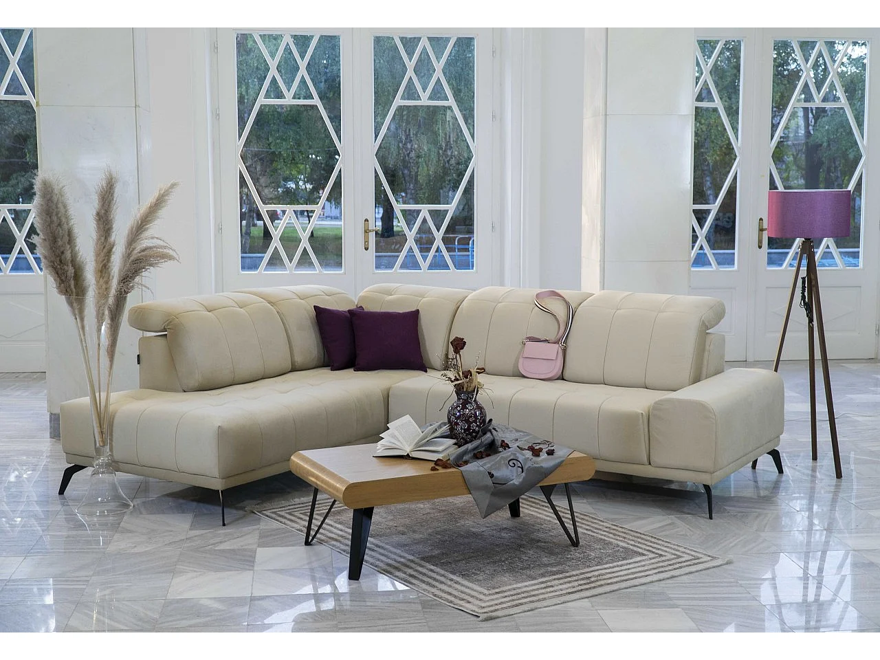 Ecksofa Granada L/Stoffbezug/Beige