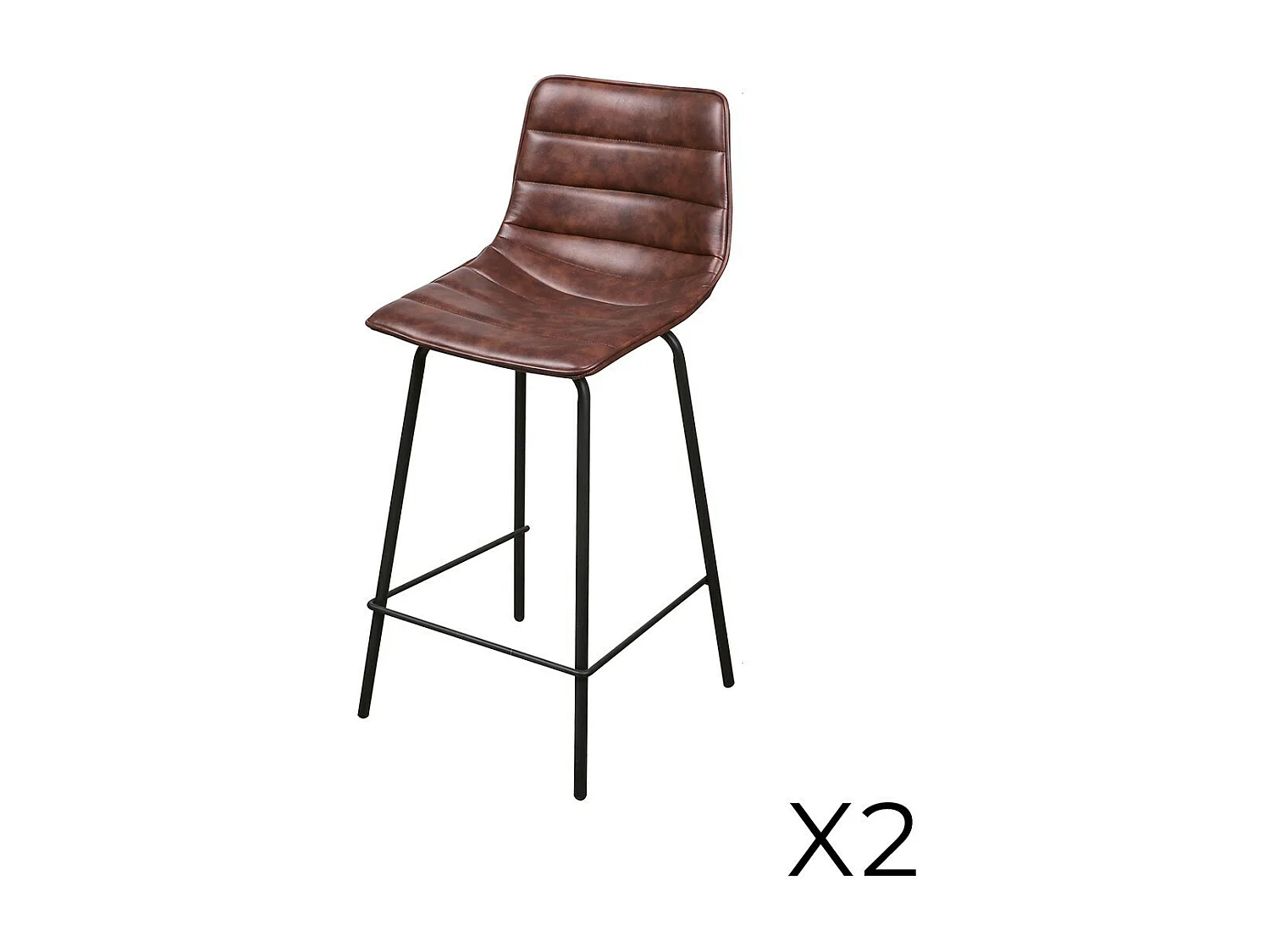 Lot de 2 tabourets de bar avec dossier effet cuir acajou collection NETS - Style industriel
