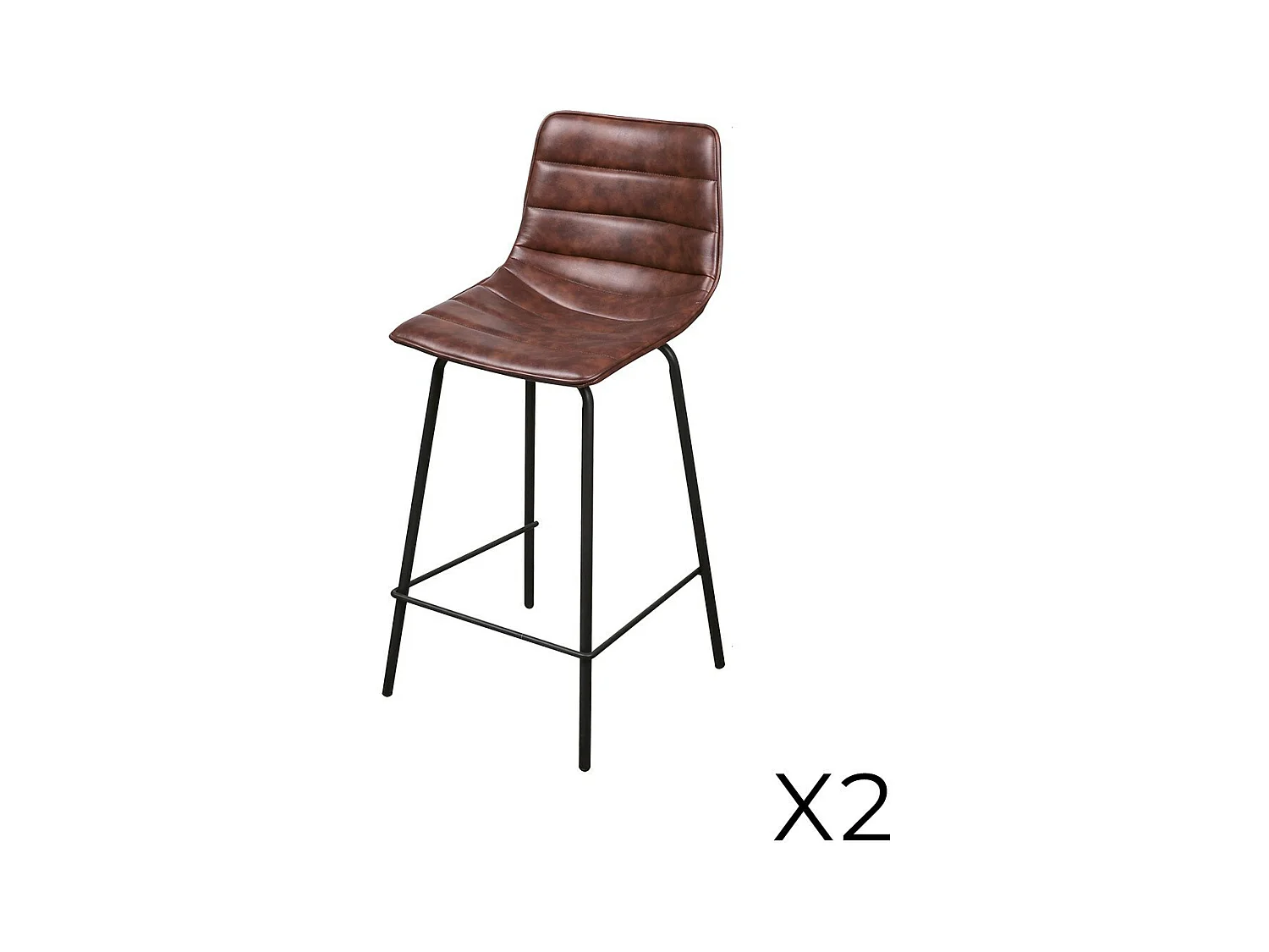 Lot de 2 tabourets de bar avec dossier effet cuir acajou collection NETS - Style industriel