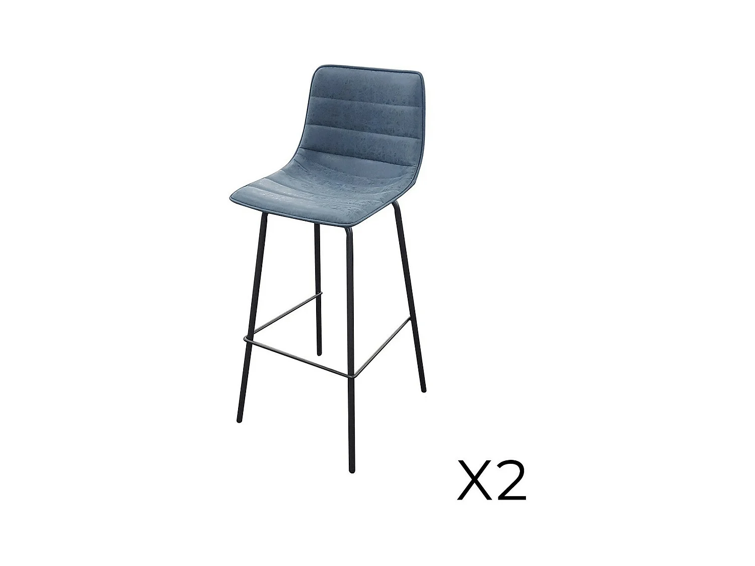 Lot de 2 tabourets de bar avec dossier effet cuir bleu denim collection NETS - Style industriel