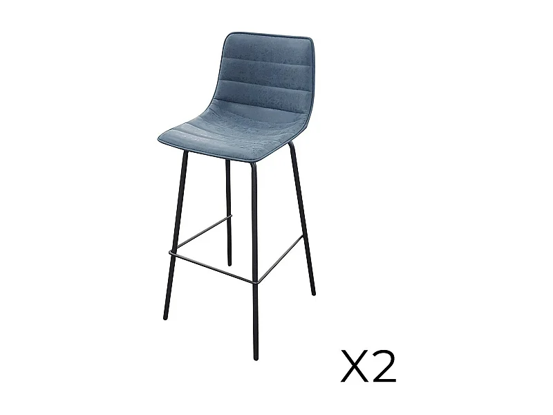 Set van 2 barkrukken met rugleuning in denimblauw leereffect uit de NETS-collectie - Industriële stijl
