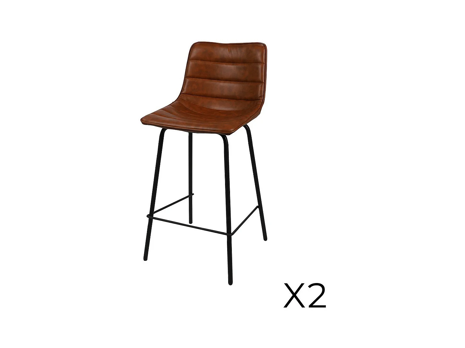 Lot de 2 tabourets de bar avec dossier effet cuir cannelle collection NETS - Style industriel