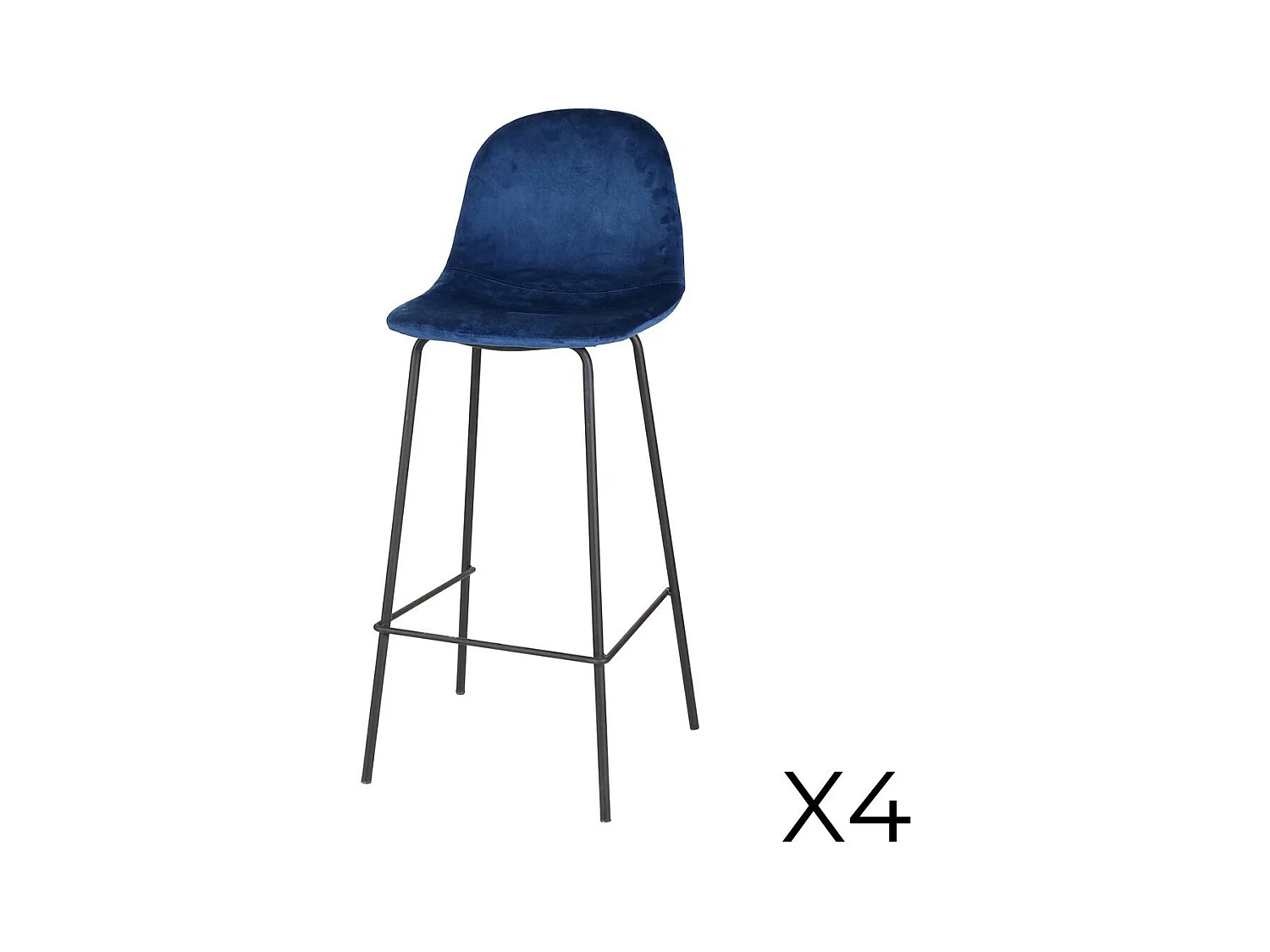 Lot de 4 tabourets de bar avec dossier en velours bleu et structure en métal collection LALY - Style industriel