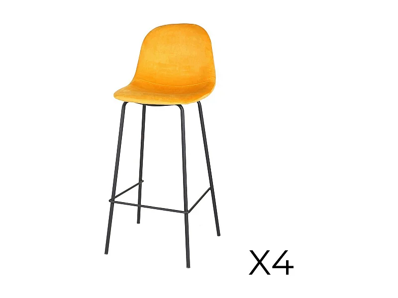 Set di 4 sgabelli da bar con schienale in velluto giallo e struttura in metallo collezione LALY - Stile industriale