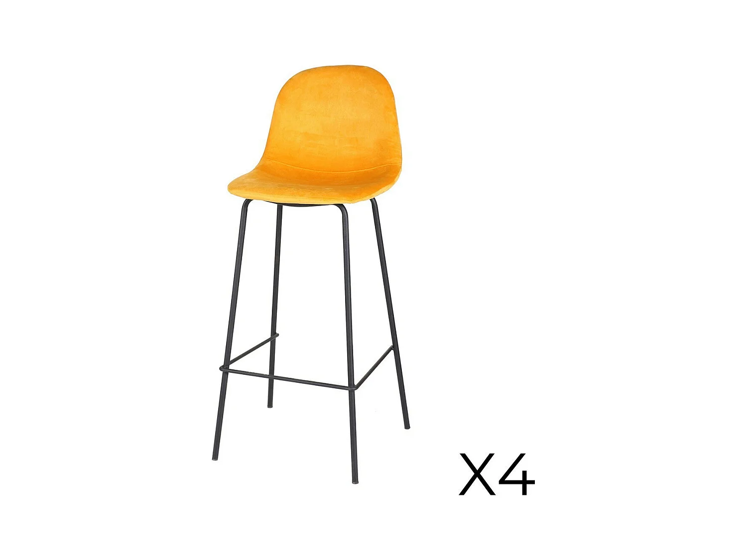 Lot de 4 tabourets de bar avec dossier en velours jaune et structure en métal collection LALY - Style industriel