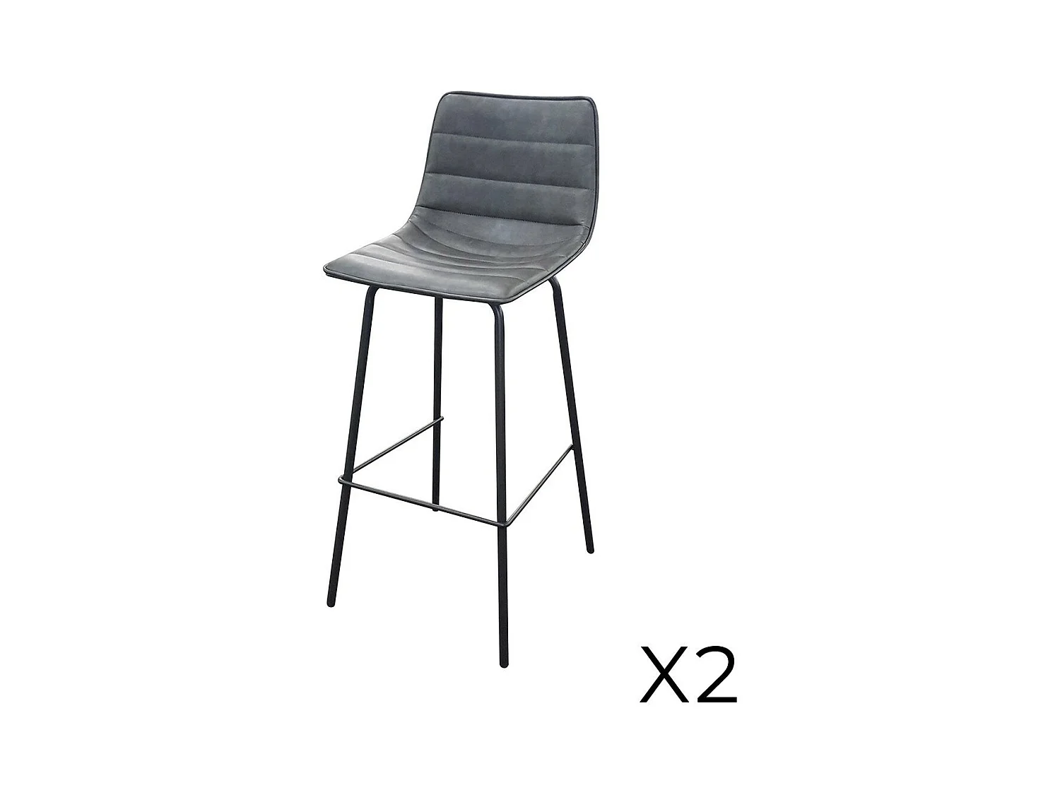 Lot de 2 tabourets de bar avec dossier effet cuir gris quartz collection NETS - Style industriel