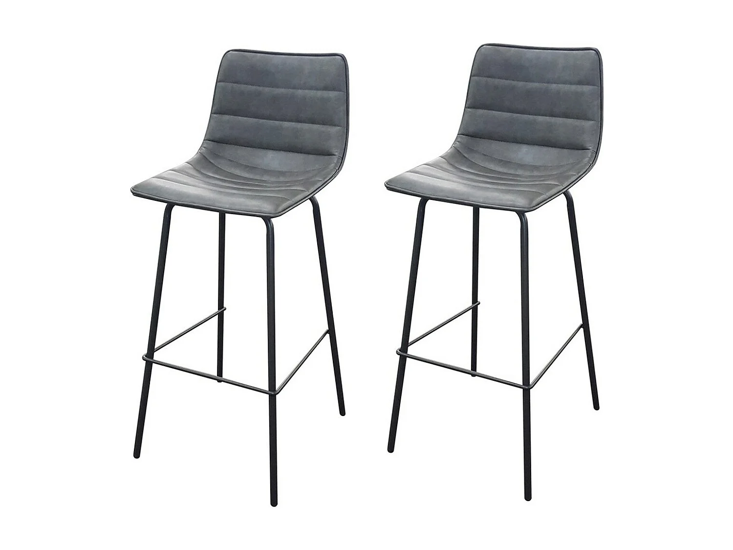 Set van 2 barkrukken met rugleuning in kwarts grijs leereffect uit de NETS-collectie - Industriële stijl