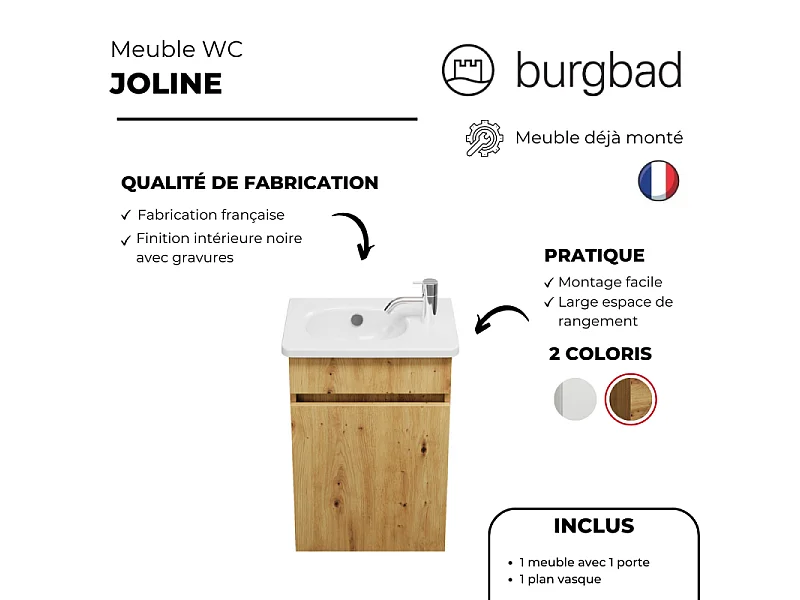 Meuble WC lave-mains BURGBAD Joline chêne