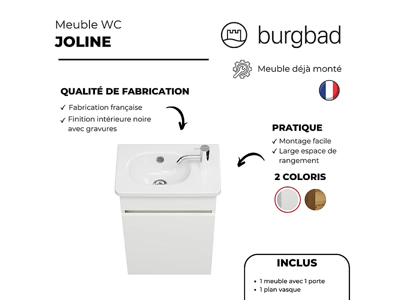 Meuble WC lave-mains BURGBAD Joline Blanc mat