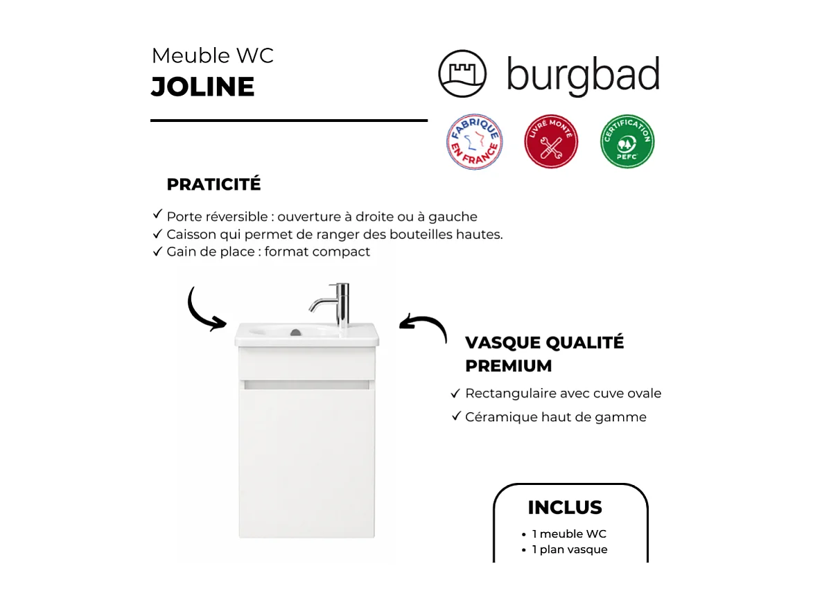 Meuble WC lave-mains BURGBAD Joline Blanc mat