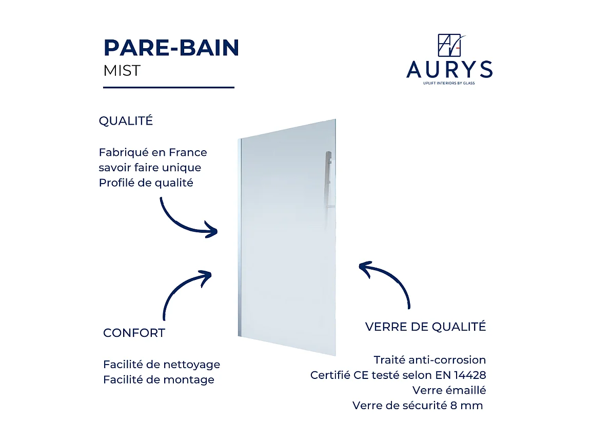 Pare bain droit AURYS Mist 1 chromée