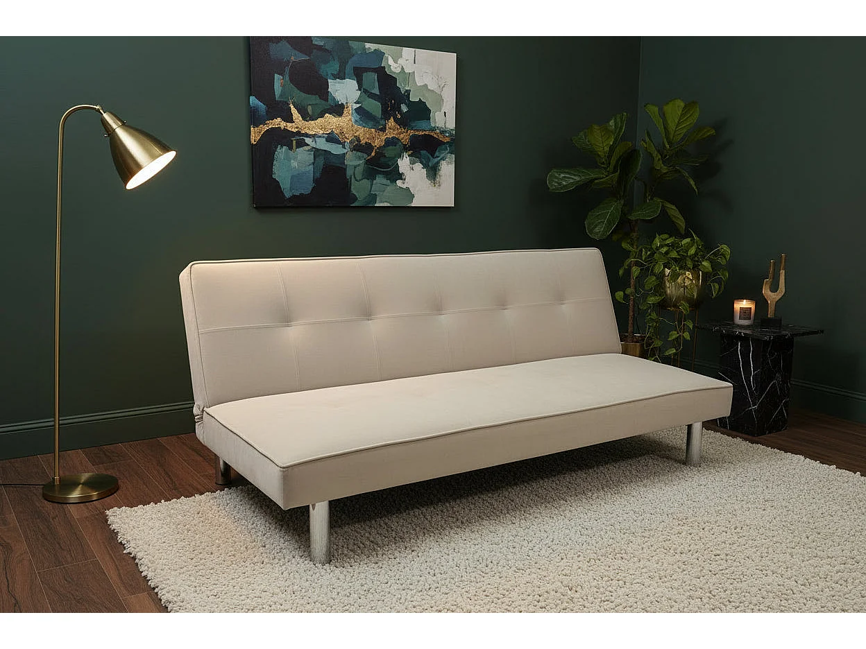 Banquette convertible clic-clac velours écru pieds chromés 180cm