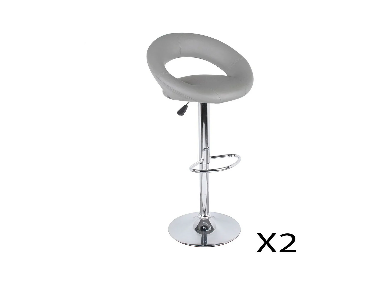 Lot de 2 tabourets de bar réglables en hauteur 77-97 cm – Assise simili cuir PU gris, pied en métal gris, diamètre 40 cm