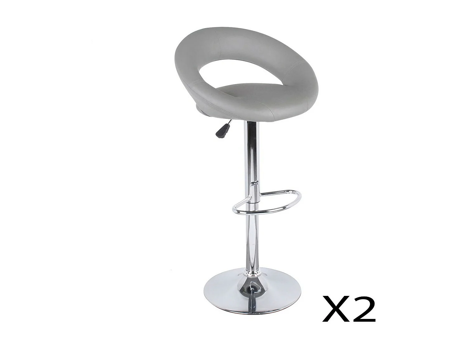 Lot de 2 tabourets de bar réglables en hauteur 77-97 cm – Assise simili cuir PU gris, pied en métal gris, diamètre 40 cm