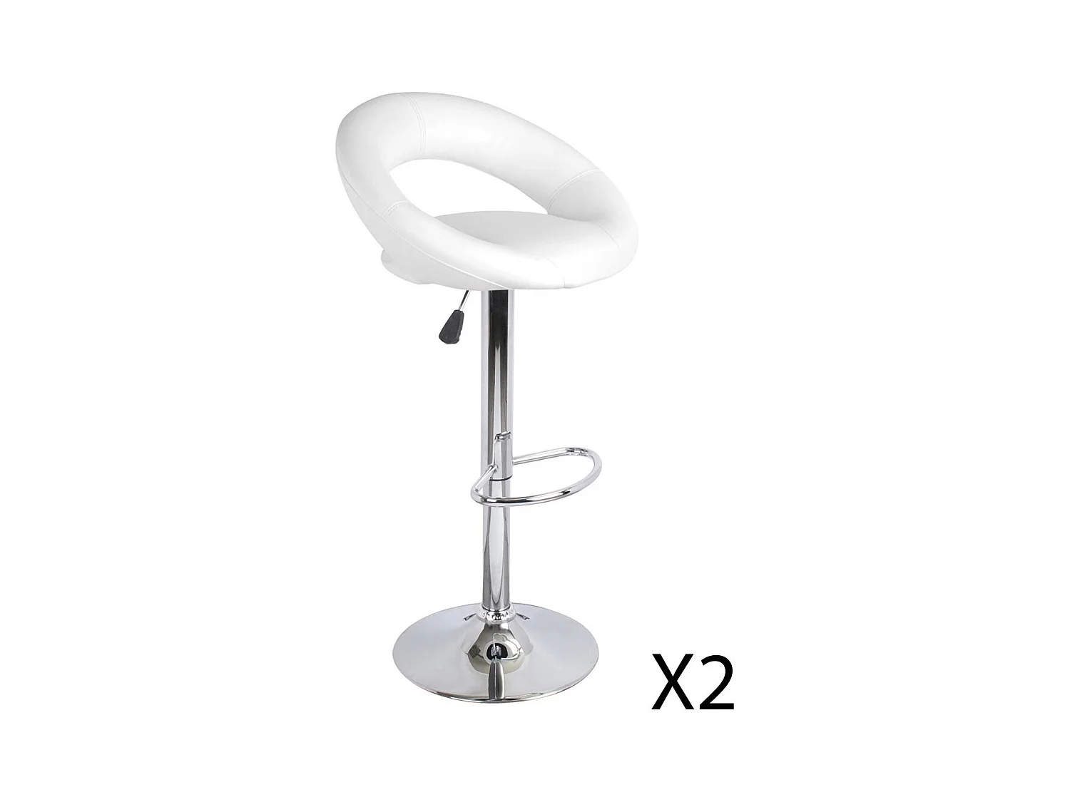Lot de 2 tabourets de bar réglables en hauteur 77-97 cm – Assise simili cuir PU blanc, pied en métal gris, diamètre 40 cm
