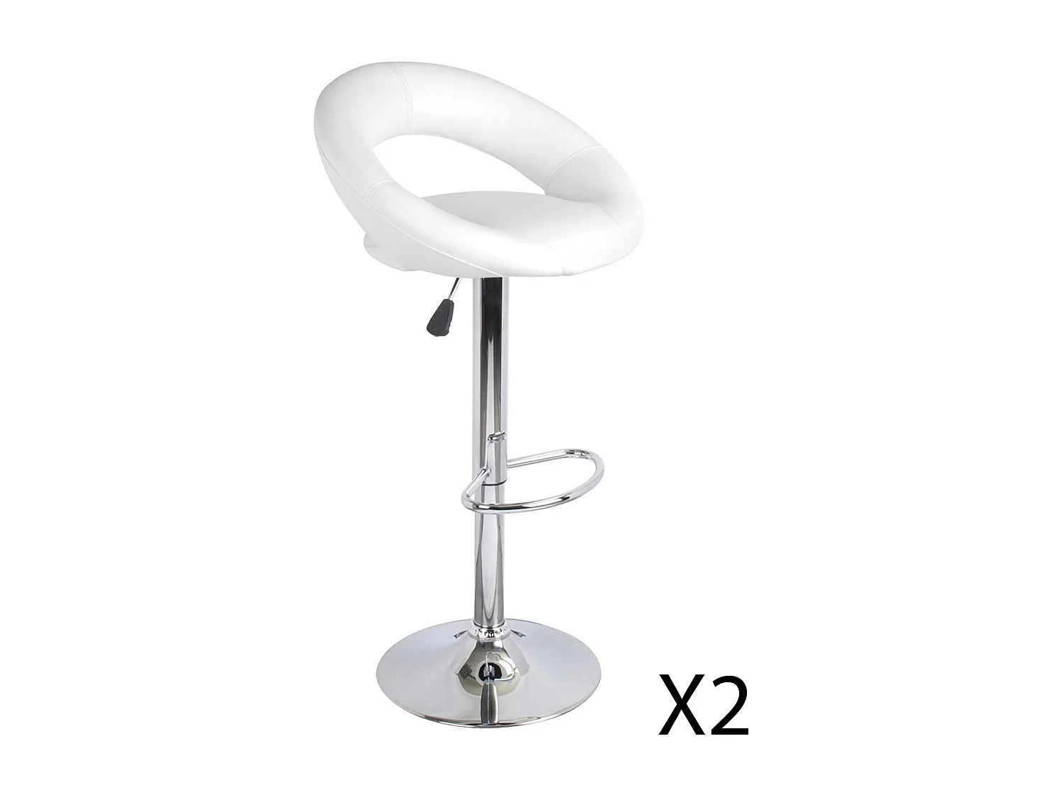 Lot de 2 tabourets de bar réglables en hauteur 77-97 cm – Assise simili cuir PU blanc, pied en métal gris, diamètre 40 cm