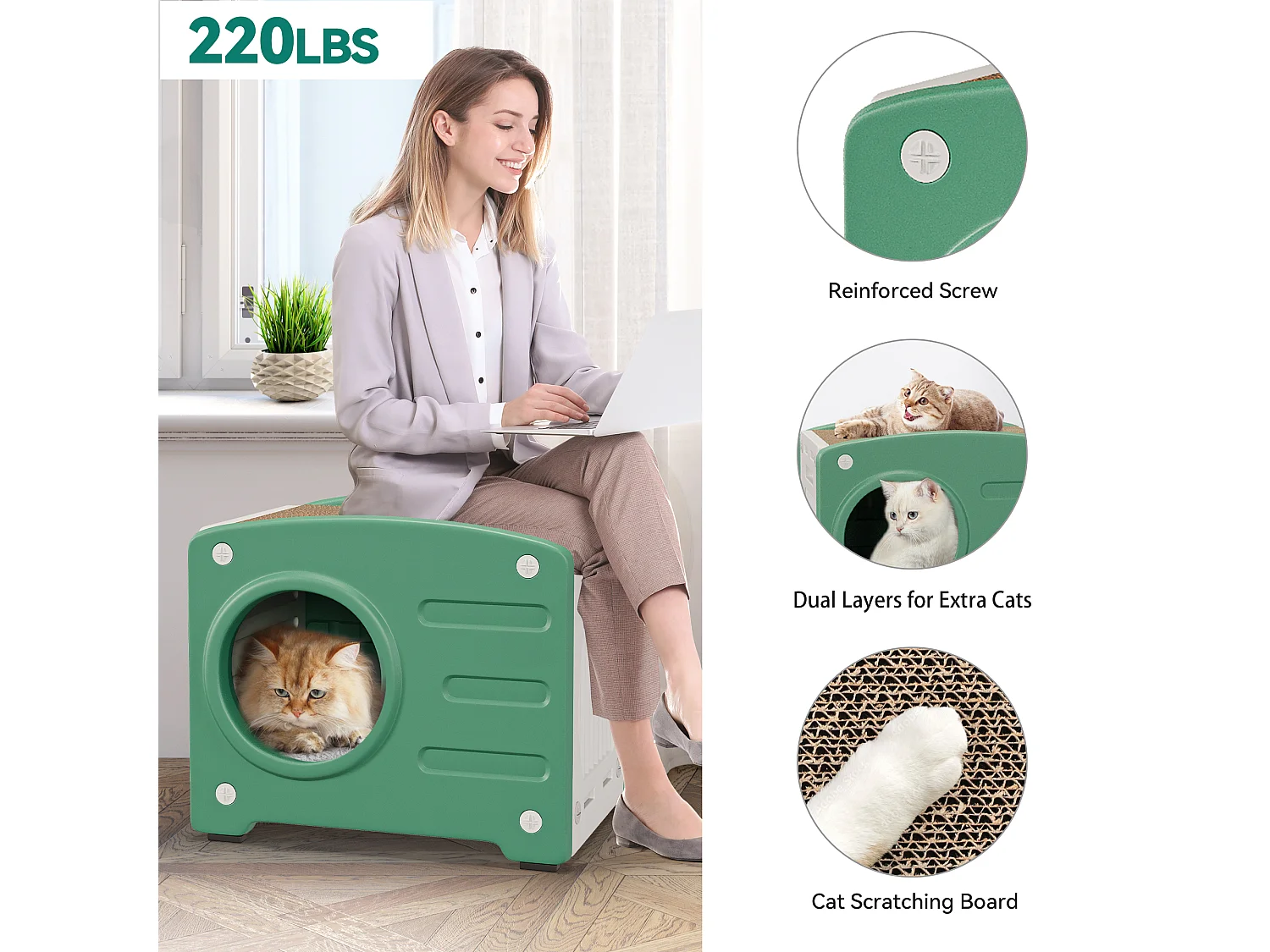 YITAHOME Maison pour Chat - Niche Chat Interieur - avec Griffoir - Charge de 100 kg - Résistant à l'eau - Vert