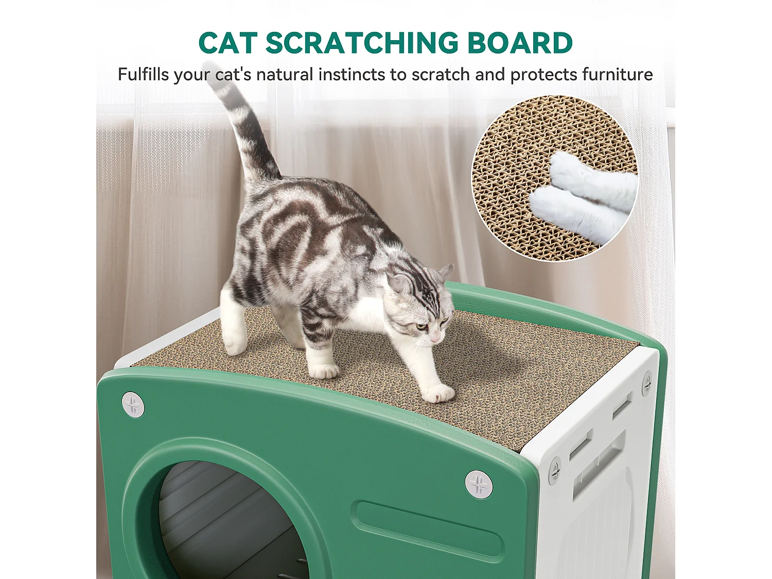 YITAHOME Maison pour Chat - Niche Chat Interieur - avec Griffoir - Charge de 100 kg - Résistant à l'eau - Vert