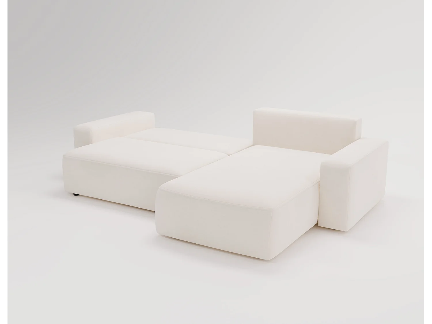 Emporius Aldo L narożnik do salonu - sofa z funkcją spania i pojemnikiem - nowoczesny styl, prawostronny, tkanina aksamitna, kremowy (Komodo 10)