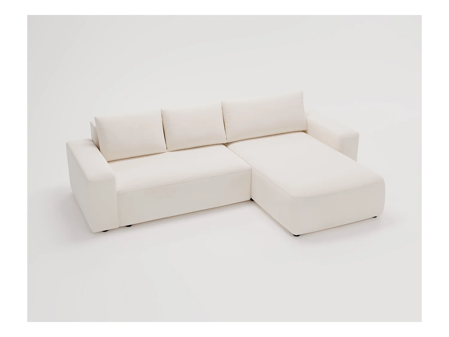 Emporius Aldo L narożnik do salonu - sofa z funkcją spania i pojemnikiem - nowoczesny styl, prawostronny, tkanina aksamitna, kremowy (Komodo 10)