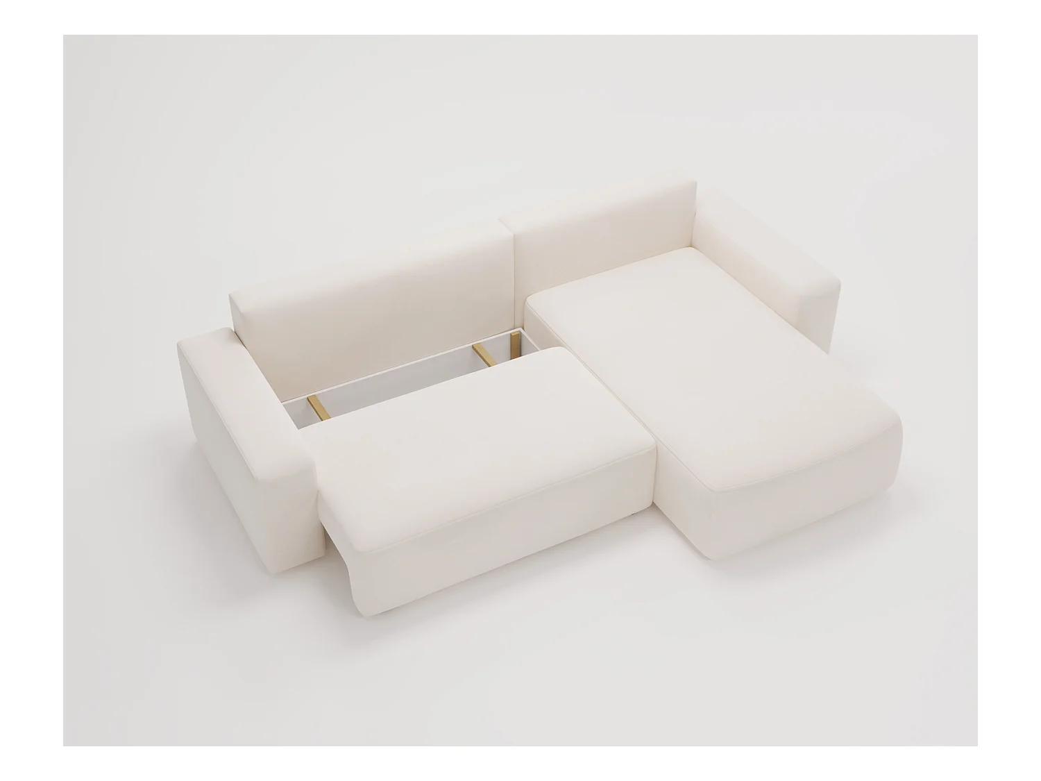 Emporius Aldo L narożnik do salonu - sofa z funkcją spania i pojemnikiem - nowoczesny styl, prawostronny, tkanina aksamitna, kremowy (Komodo 10)