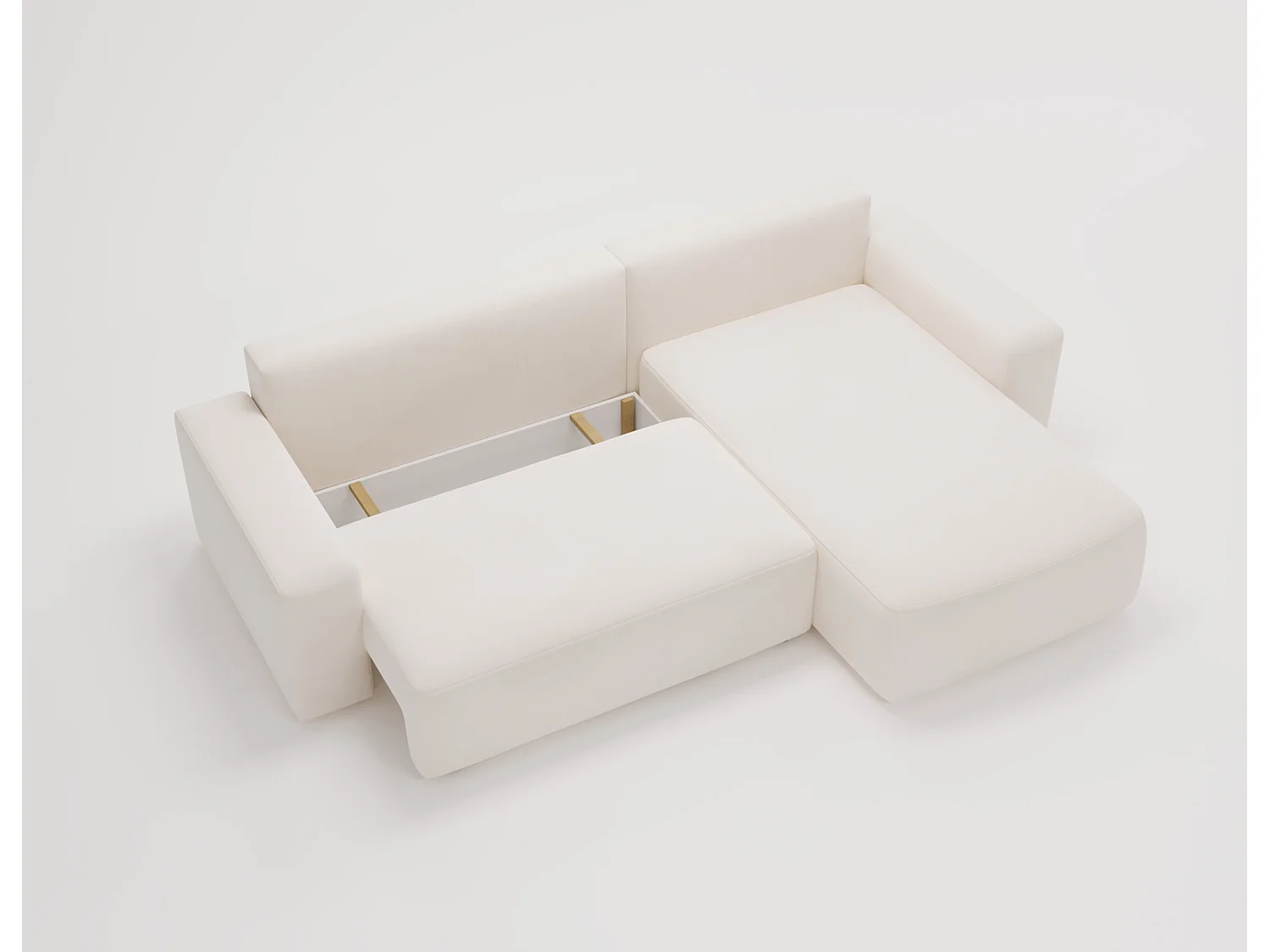 Emporius Aldo L rechts Hoekbank met slaapfunctie en bedlade, Sofa 250x165 cm - woonkamerbank crème (Komodo 10)