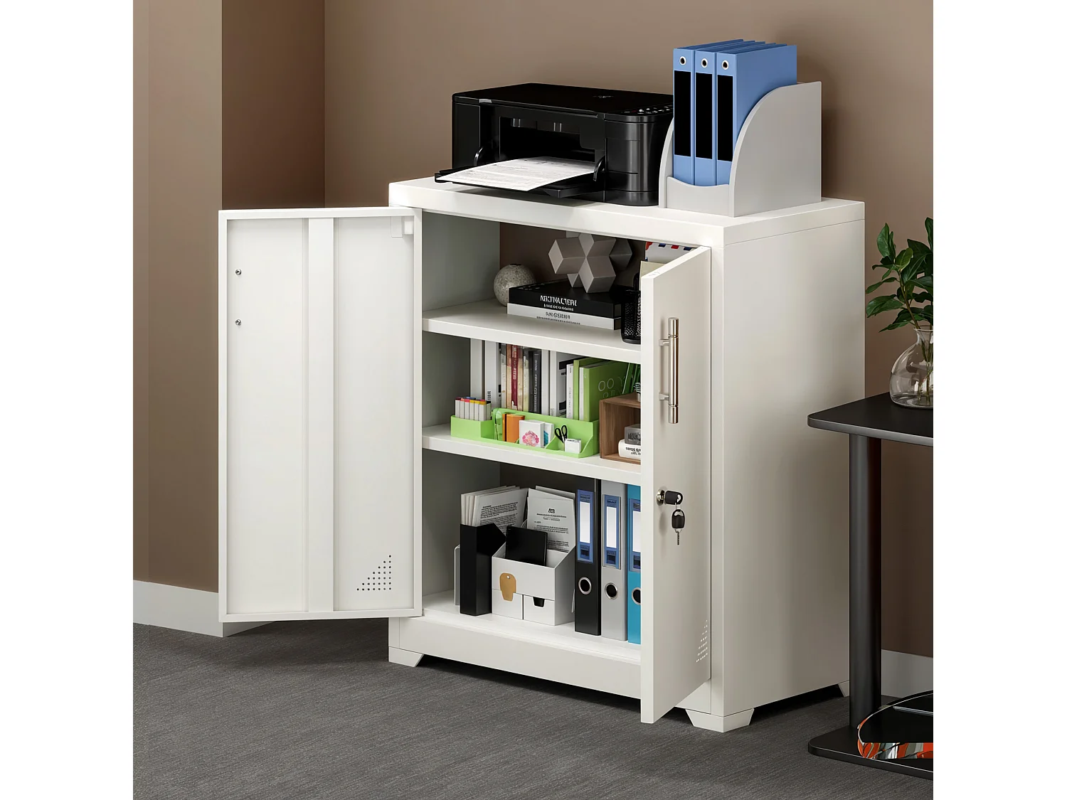 Caisson de classement à 3 tiroirs - verrouillable pour Format Lettre/légal/A4 - pour Bureau à Domicile - 3 tiroirs - Blanc