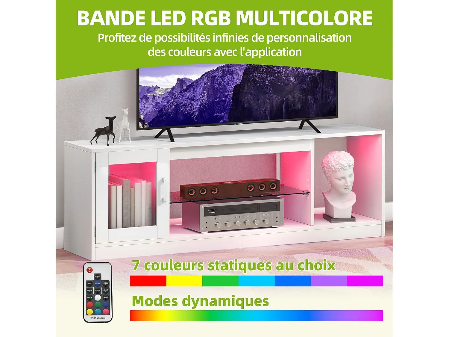YITAHOME Meuble TV - 148*32*51cm - avec Étagère de Rangement Ouverte - pour le Salon - Blanc