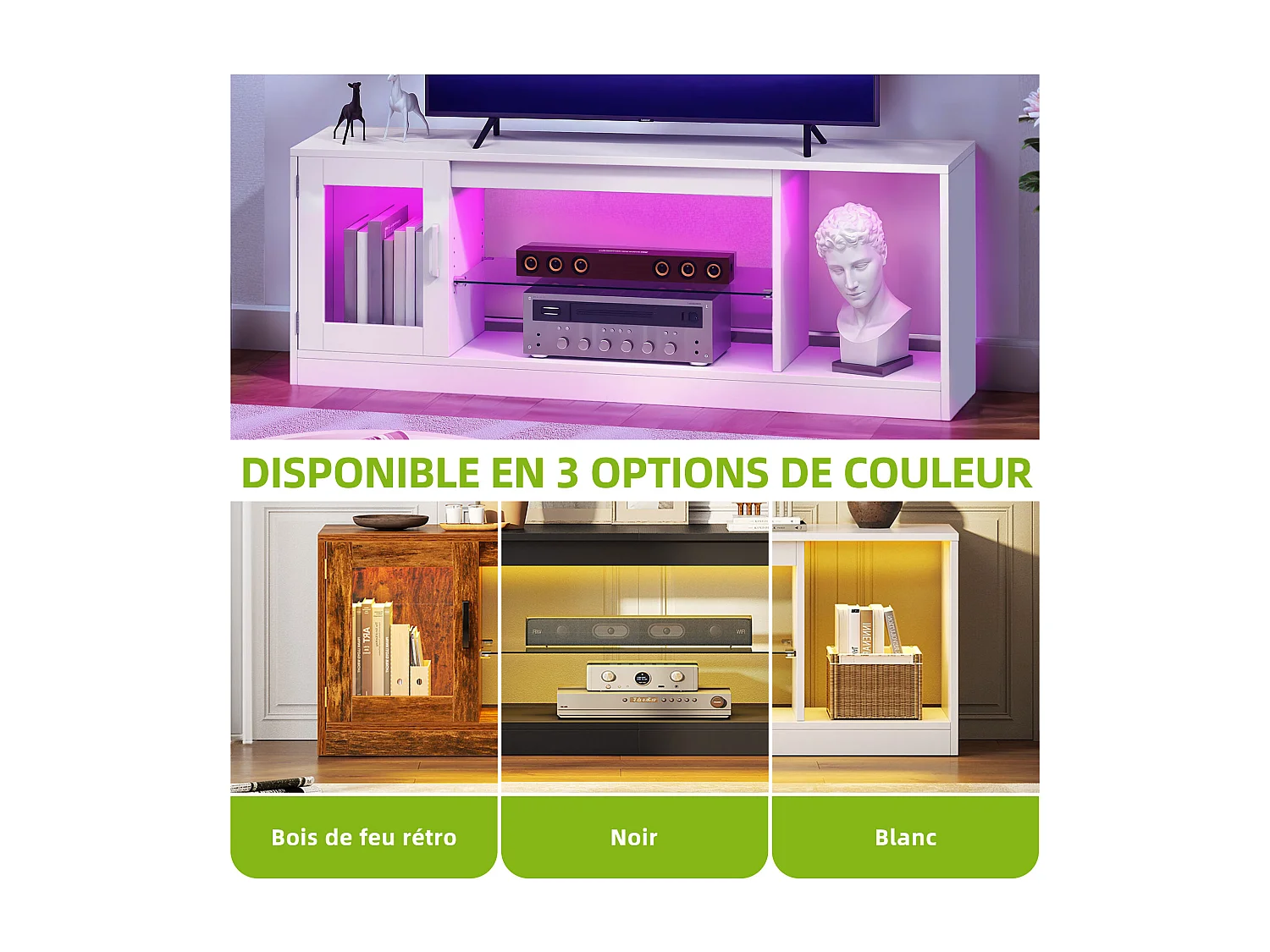 YITAHOME Meuble TV - 148*32*51cm - avec Étagère de Rangement Ouverte - pour le Salon - Blanc