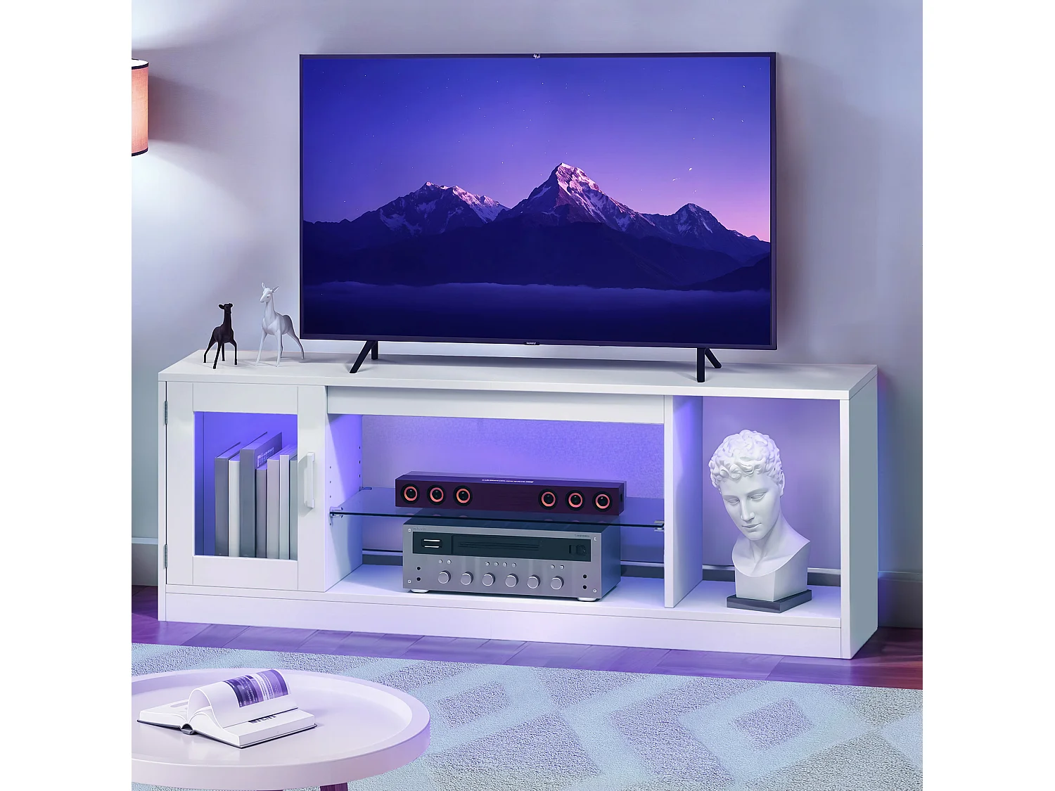 YITAHOME Meuble TV - 148*32*51cm - avec Étagère de Rangement Ouverte - pour le Salon - Blanc