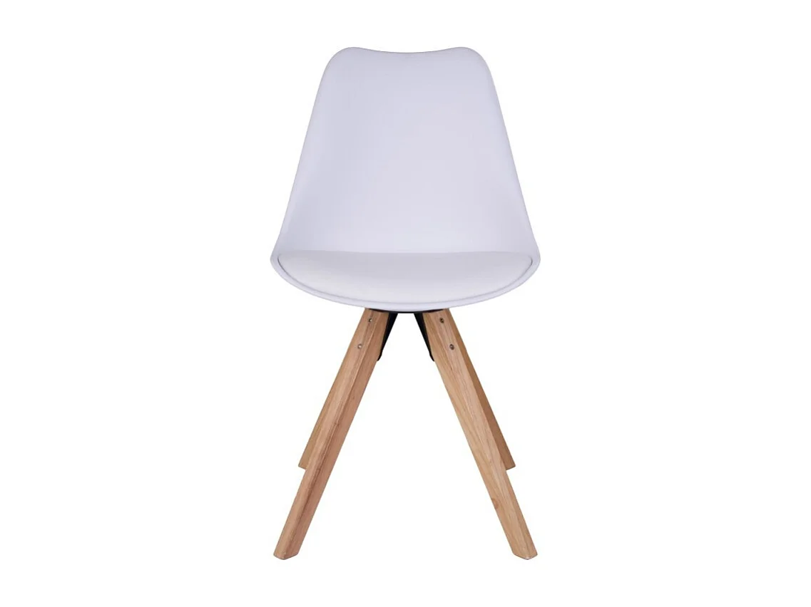 Mesa de comedor en cuero blanco con pie de madera