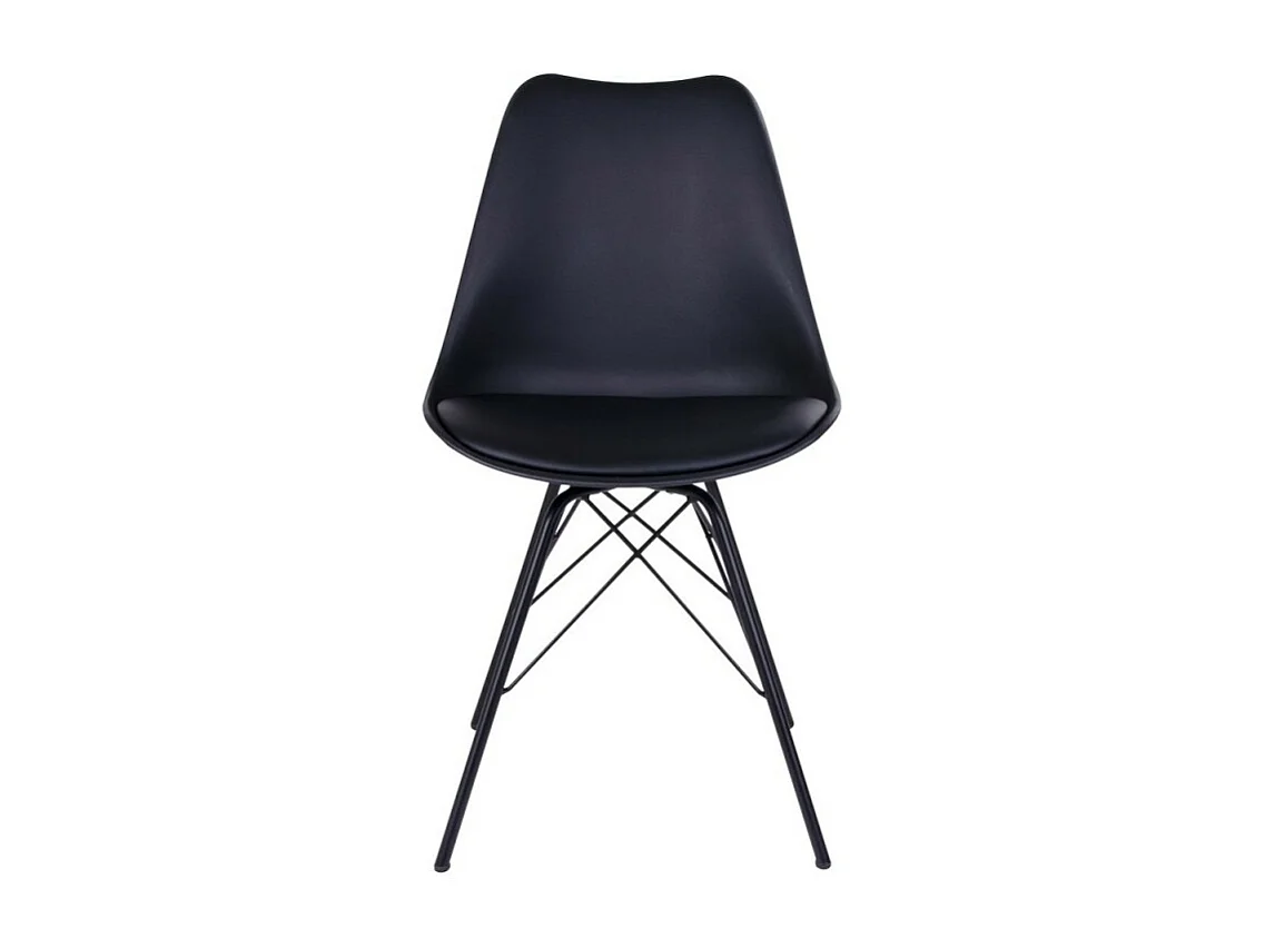 Silla de comedor de cuero negro con pies negros