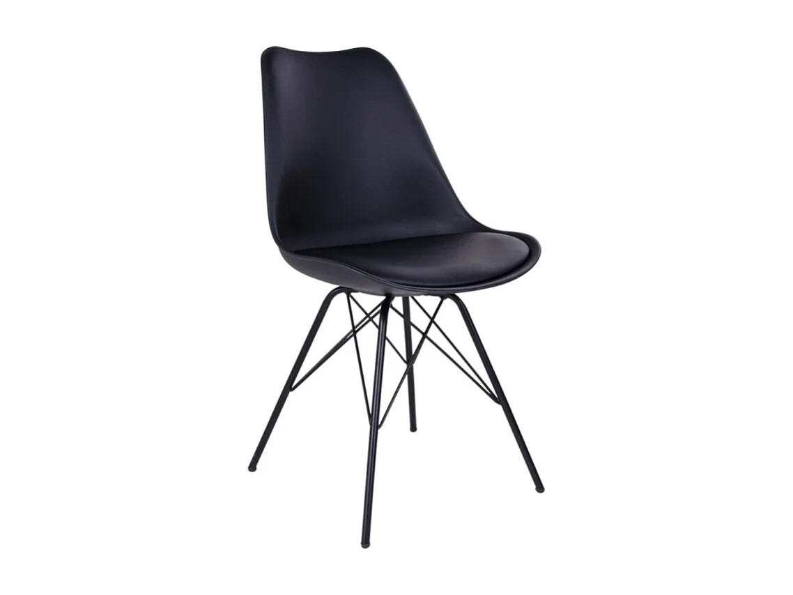 Silla de comedor de cuero negro con pies negros
