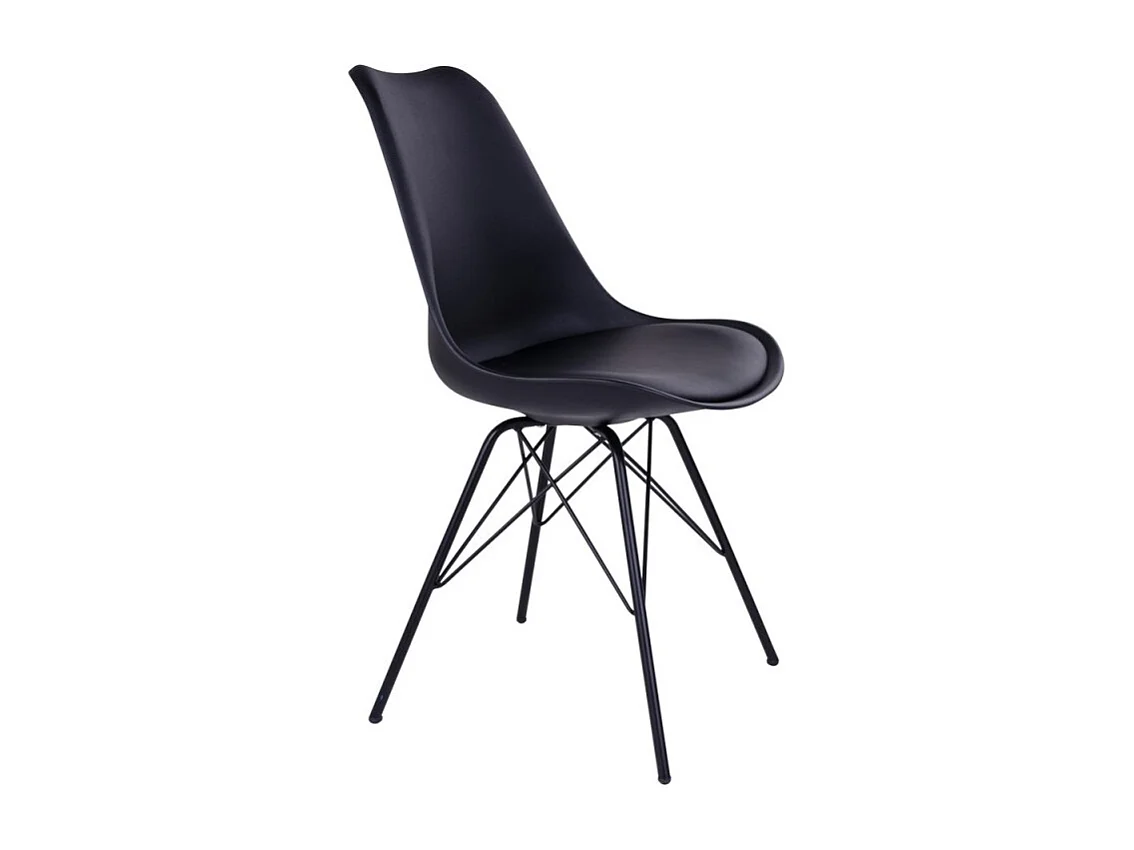 Silla de comedor de cuero negro con pies negros