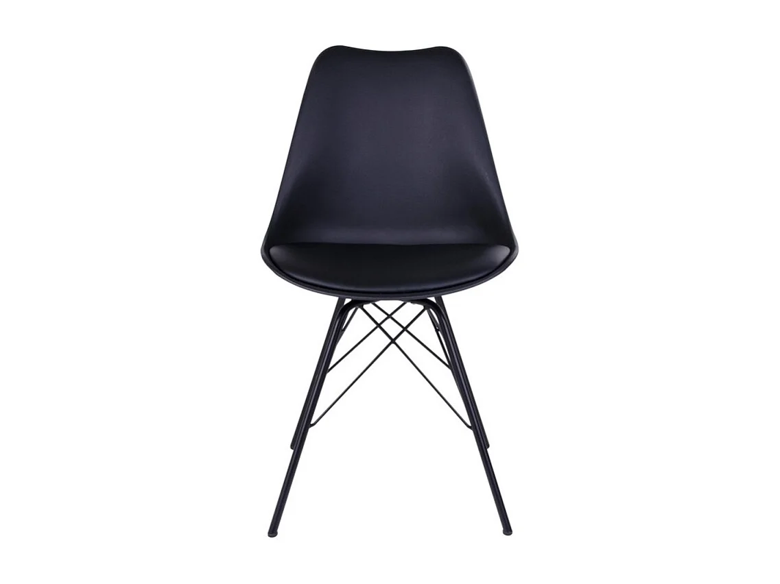 Silla de comedor de cuero negro con pies negros