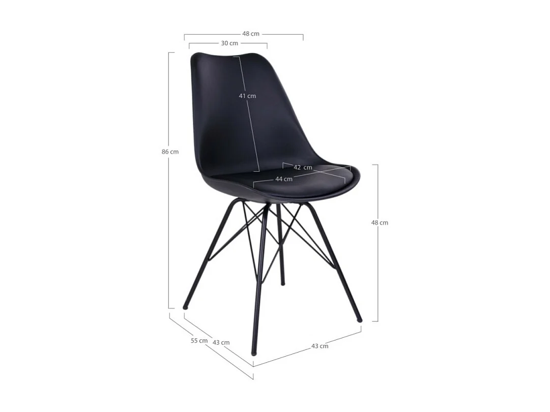 Silla de comedor de cuero negro con pies negros