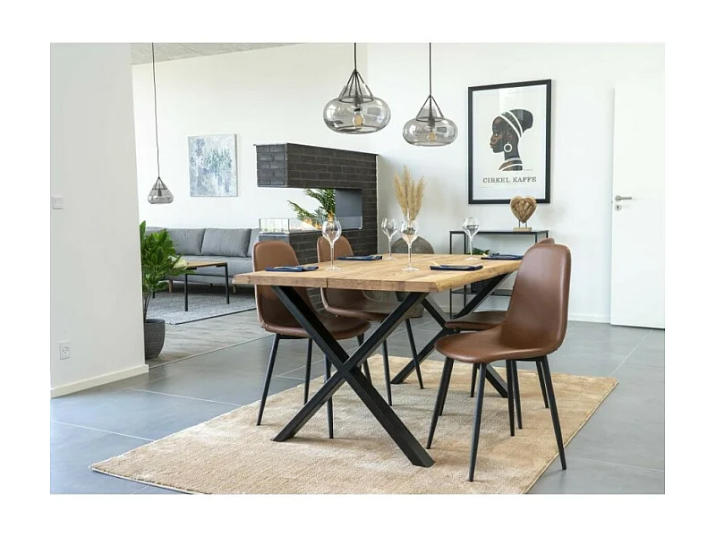 Chaise De Salle À Manger Stockholm En Cuir Synthétique Marron Vintage Et Pieds Noirs