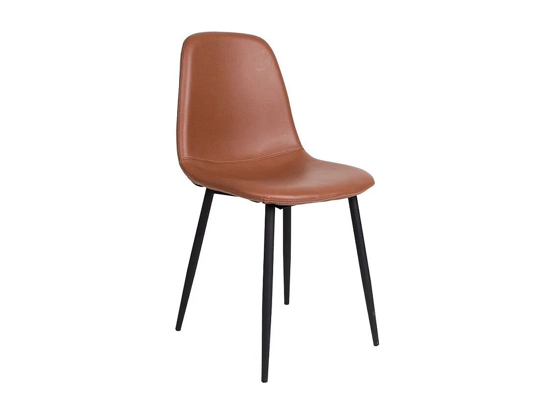 Chaise De Salle À Manger Stockholm En Cuir Synthétique Marron Vintage Et Pieds Noirs