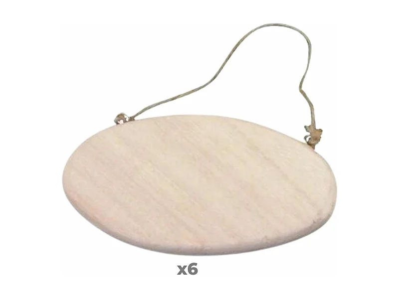 6 ovale Türschilder aus Holz mit Kordel 14,5 cm